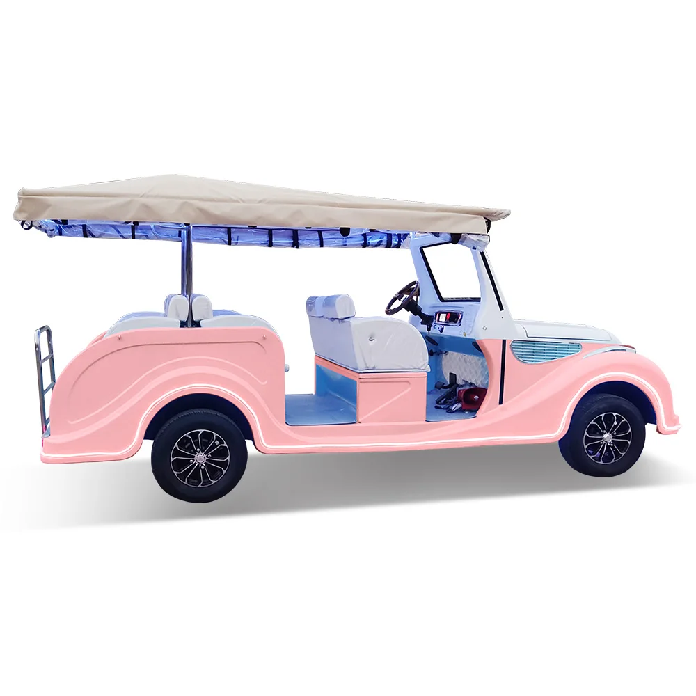 Fashionable Pink and Blue Color-Blocked 8-Seater Classic Car, Unique Design, Distinctive Appearance, Ideal for VIP Reception