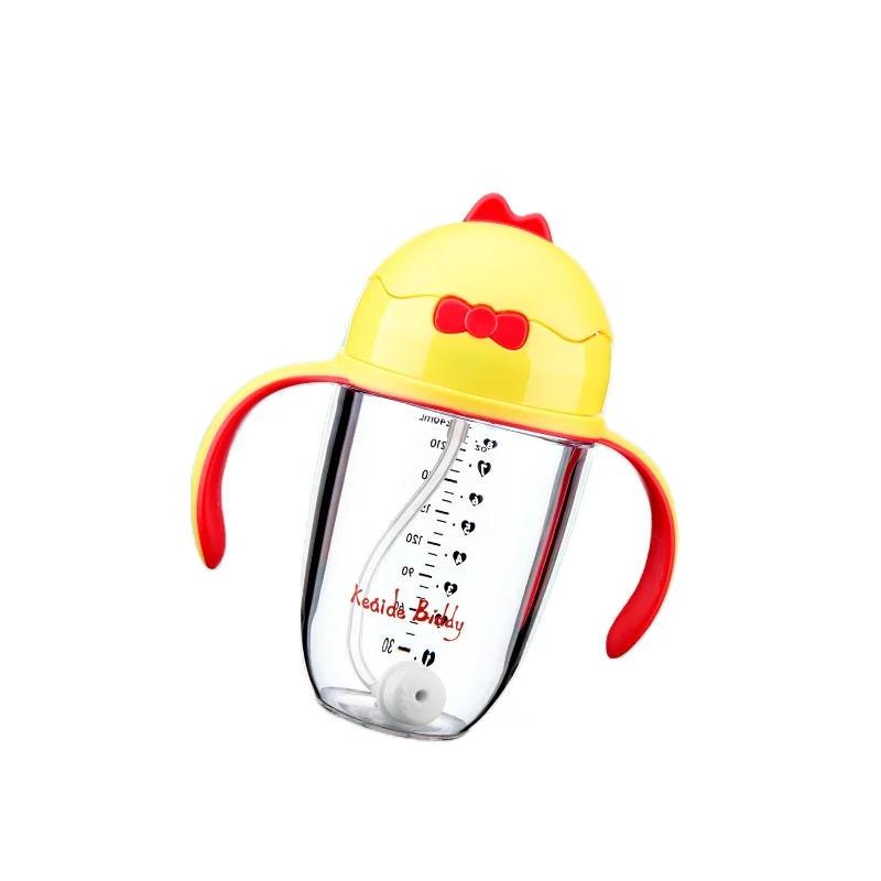 Plastic Tritan chicken shape tritan water bottle kids water bottle with straw bottles for kids 240ml