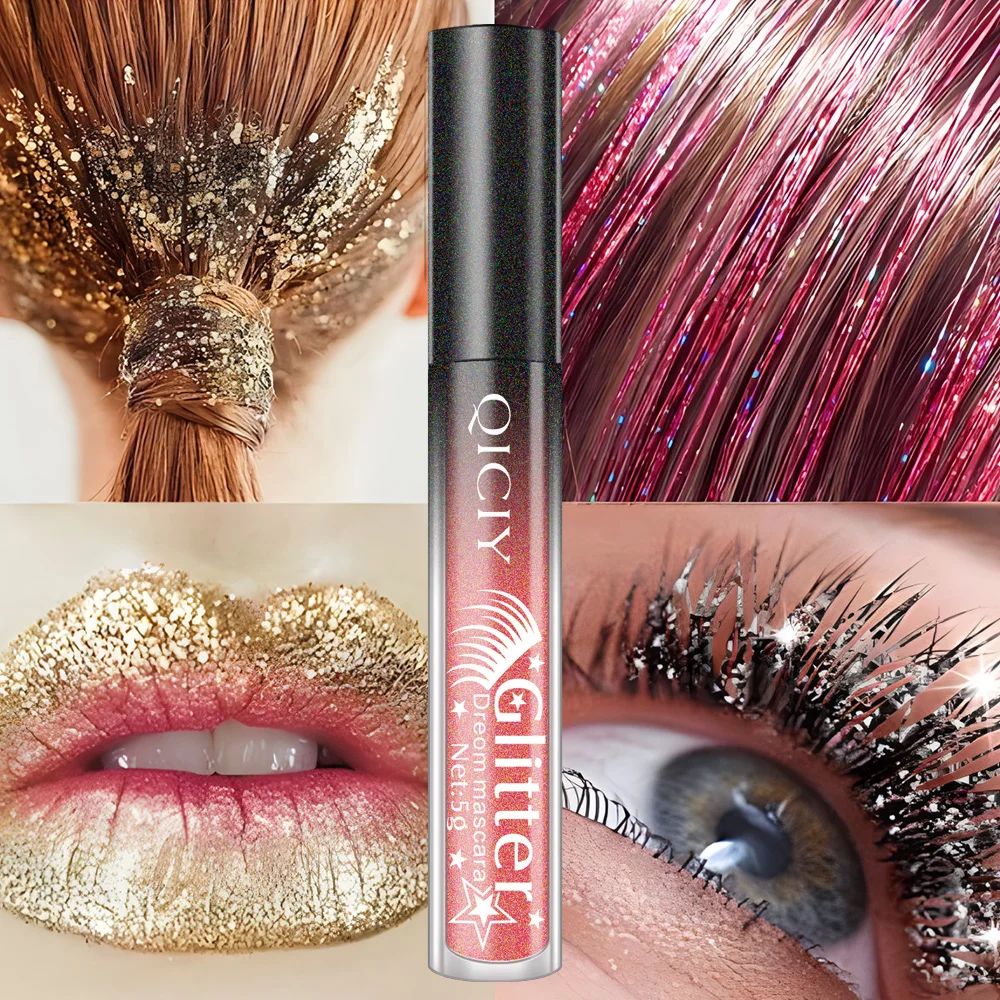 Hot Sale Diamond Twinkle Glitter Mascara Big Eyes Flash Makeup Silvery Shine Eyelash Curling Gel Make up Eye Lash Mascara Brush