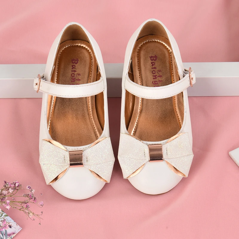 
Princess bow slip for children flat shoes black girls casual shoes factory direct sale 