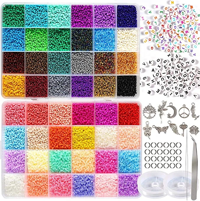 Hot sale 48 colors  2mm Glass Seed Beads for Jewelry Making Supplies Kit Craft Set necklace bracelet making