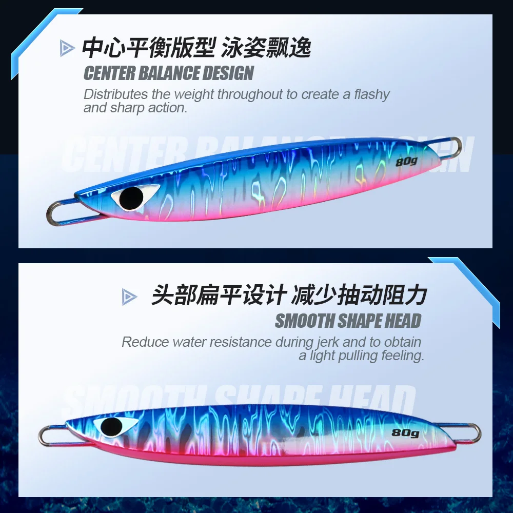 JiggingDuke 60g 80g Flat Vertical Lead Jig Slow Fall Pitch Jigging Boat Fishing Metal Lead Jigs GT Tuna Lure