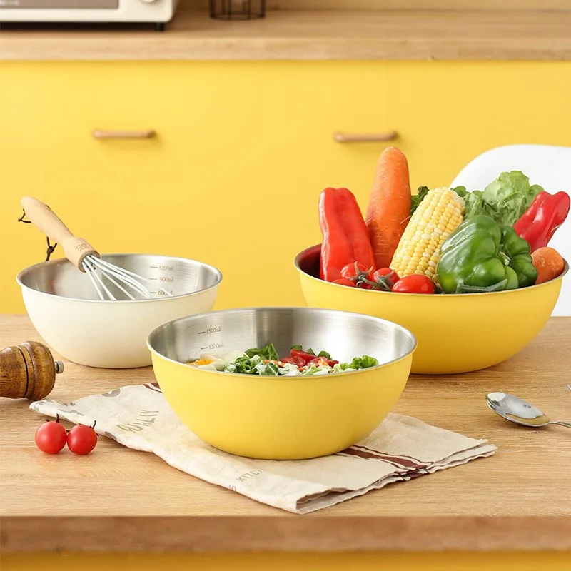 hot sale korean high quality unique different size chilled fruit mixing 304 stainless steel salad bowl