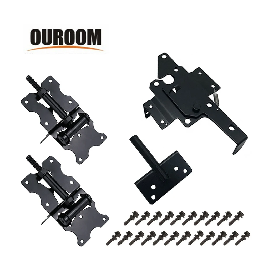 Black Self Closing Cast Iron Steel Decorative Cantilever Wrought Iron Fence Wood Gate And Vinyl Fence Gate Hardware