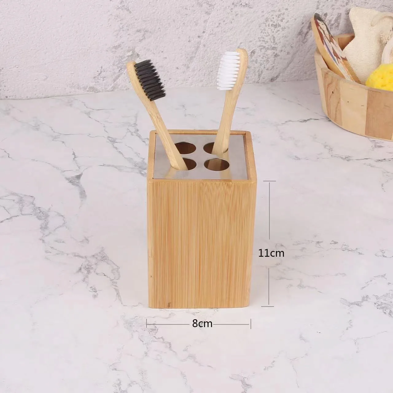 Vanity luxury bathroom 4-piece essentials accessory set bamboo bath accessory set