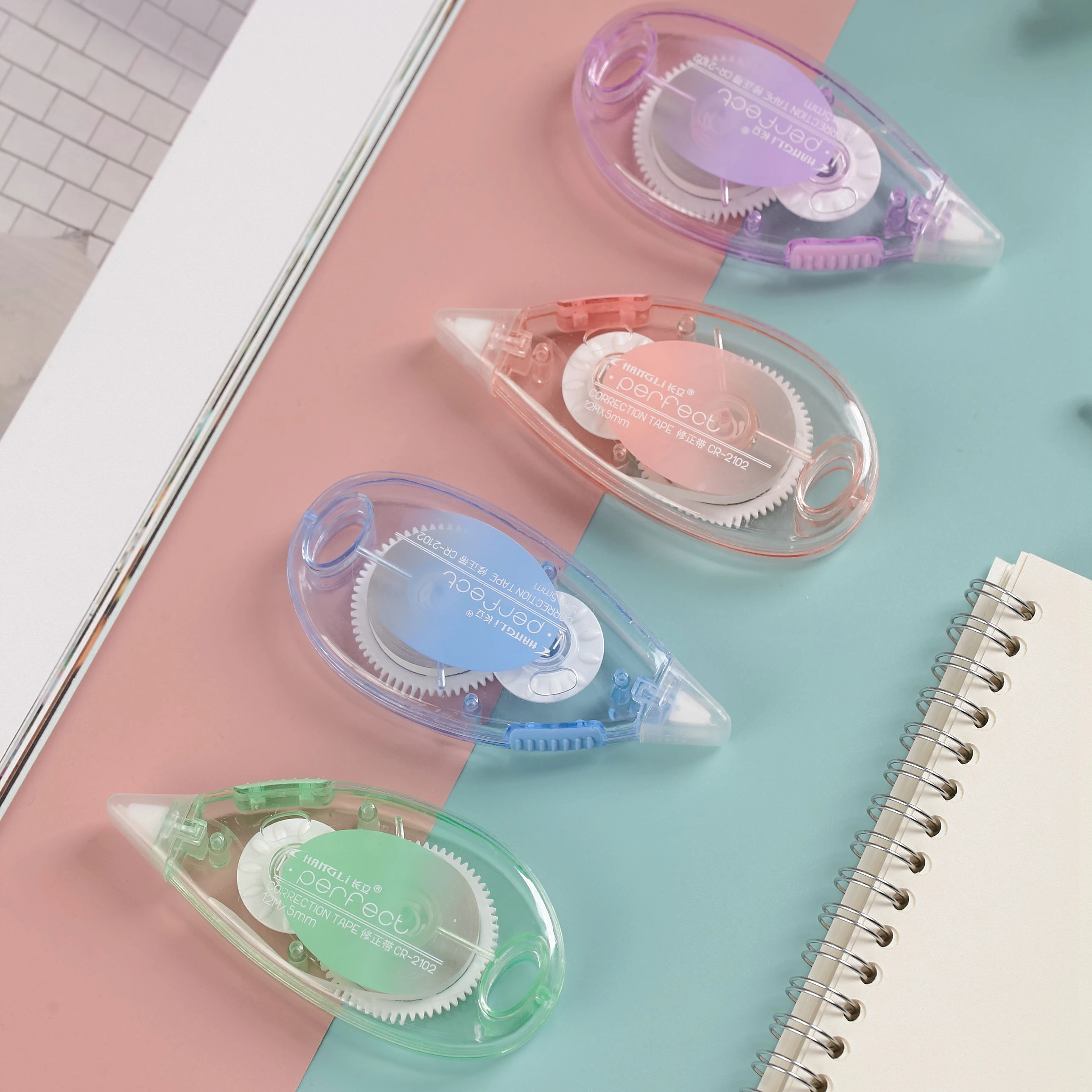 New creative customized  transparent PET plastic pastel  colored  design  correction Tape for  school office student