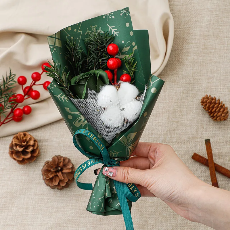 Wholesale Red Fruit Cotton Soap Rose Mini Dried Bouquet for Decoration Christmas Girlfriend Gift