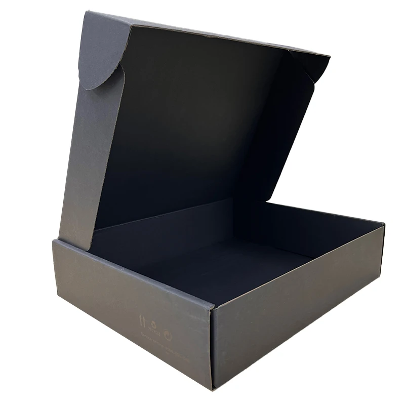 Custom Size Logo Printed Black Corrugated Paper Cardboard Carton Mailer Box Recyclable Clothes Packaging Mailing Shipping Box