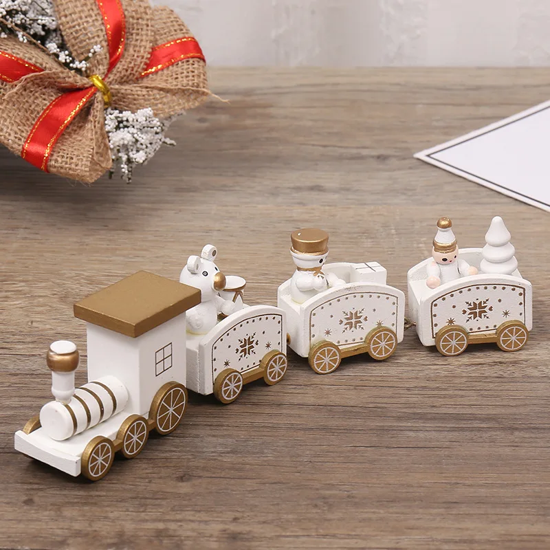 Factory Wholesale Christmas Decoration Gift Toy Children Four Quarters Wood Train for Kids Toys