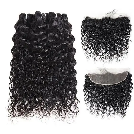 
Human Hair Bundles Water/ Deep /Bouncy /Loose Wave Hair Weft Real Brazilian Human Hair Extensions With Hand Tied Lace Closure 