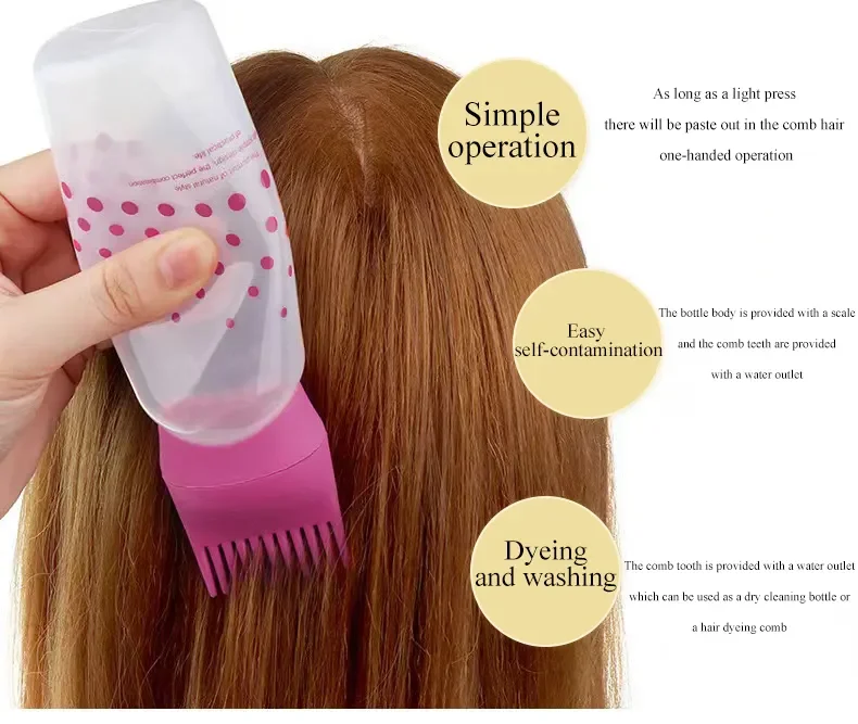 6oz Refillable Plastic Bottle Applicator Comb Salon Use-Essential Hair Styling Tool Hair Dye Oil Dispensing Customizable Logo
