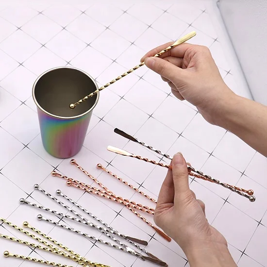 
new product ideas 2019 cartoon long handle stainless steel metal Cocktail stirrer 