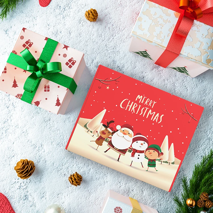 Christmas Design Corrugated Cardboard Folding Flat Gift Packaging Mailer Box With Logo