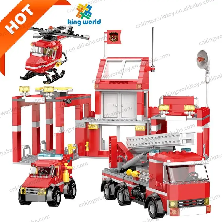 COGO 827 PCS Educational Model Fire Station Helicopter Blocks Set Plastic Construction Bricks Toys