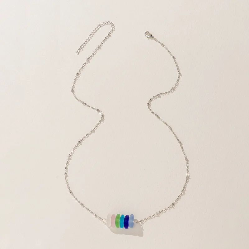 Beach Ocean Style Sea Horse Starfish Dolphin Turtle Shell Alloy Pendant Pearl Necklace Jewelry Colorful Sea Glass Necklace