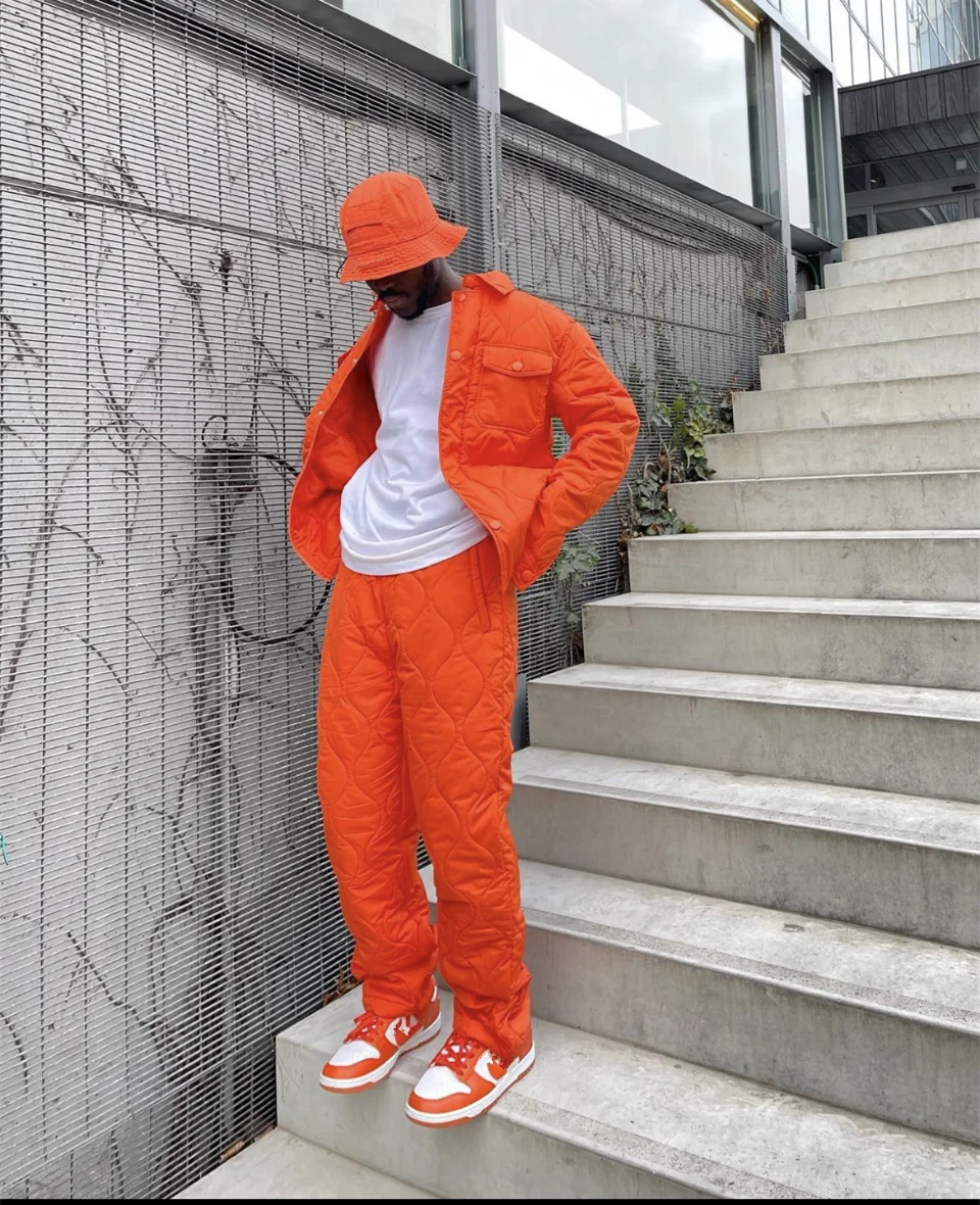 KY Street Wear Casual Puffer Jacket Men Custom Logo Puffer Pants Two Pieces Sets