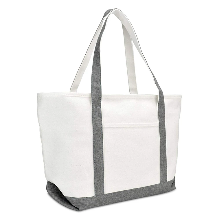 OEM Design Eco Cotton Canvas Conference Tote Bag Reinforced Sewn Long Handle Reusable Custom Printed Logo Plain Canvas Bag