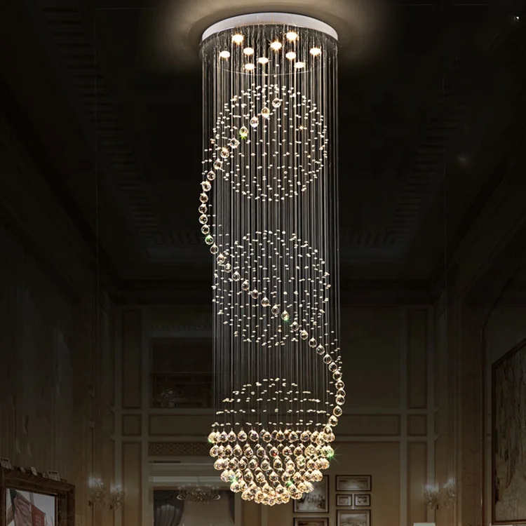 L4u Modern K9 Prism Faceted Crystal Chandeliers Spiral Stairs LED Pendant Ceiling Lamps Lighting for Staircase Hotel Mall