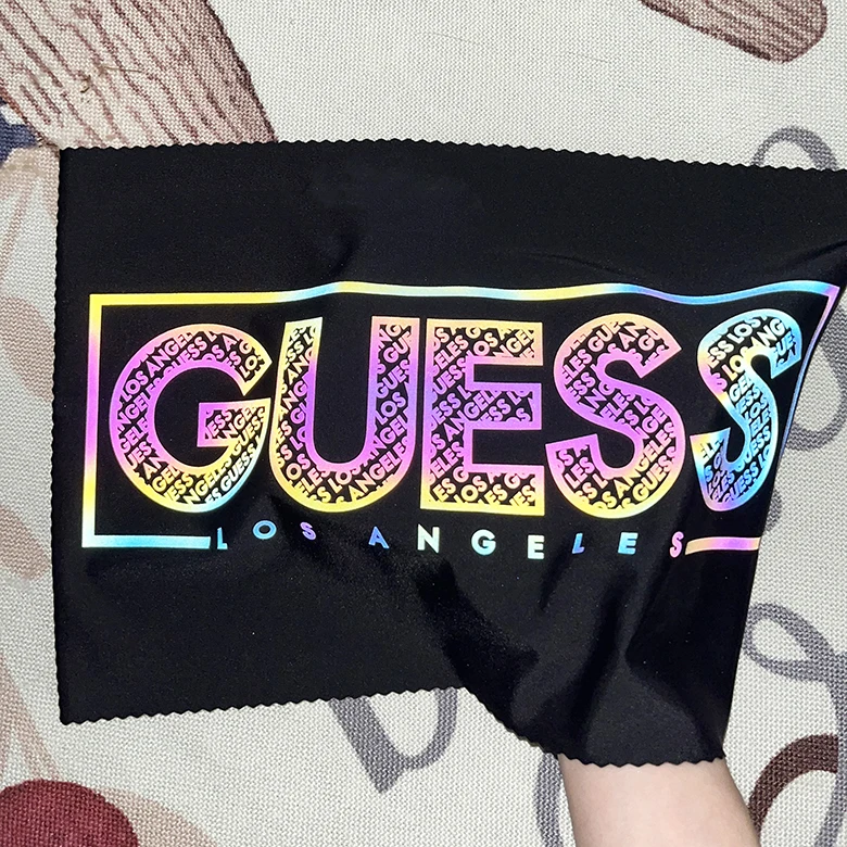 Custom rainbow bright reflective heat press iron on transfer screen sticker printing label film logo vinyl for t shirt clothing