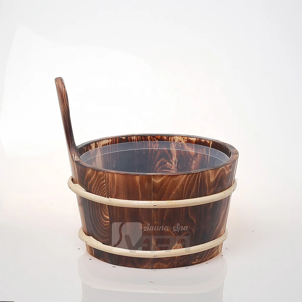 Direct Manufacturer Hot Sale Carbonizing wood  5L Sauna Wooden bucket set for steam room