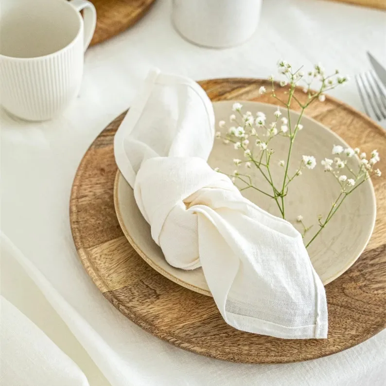 Chic style simple stripe place mat stone washing linen natural stripe napkins