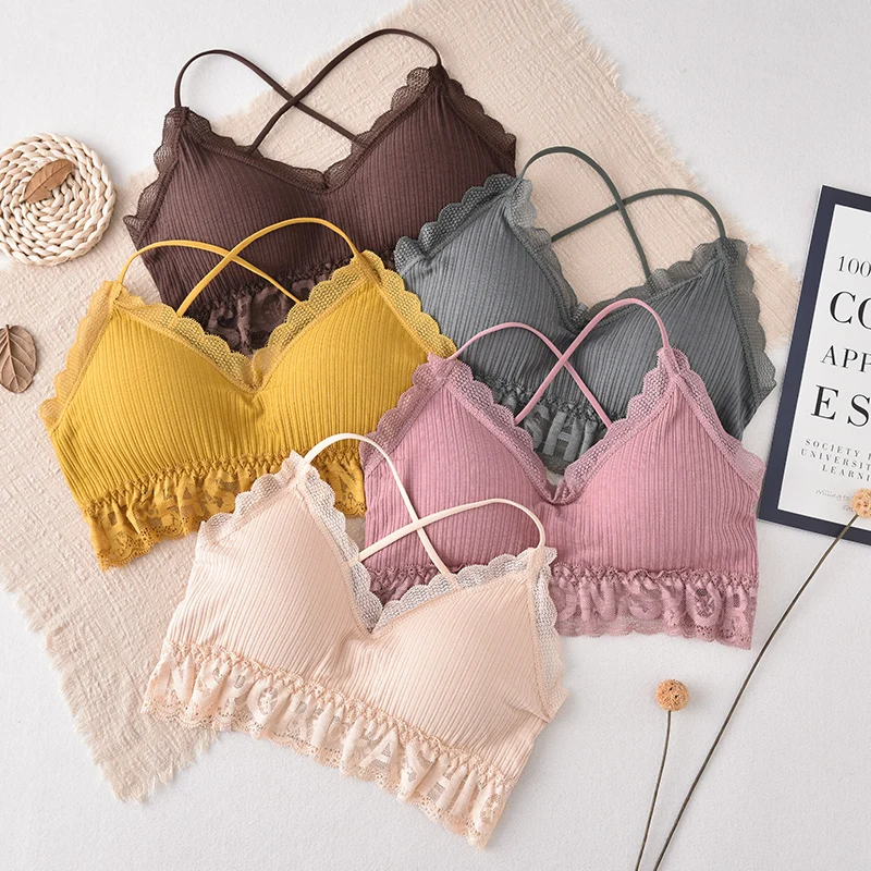 Новая кружевная нагрудная накидка с перекрестными краями на спине для девушек, без ободков, для студентов, присборенная грудь