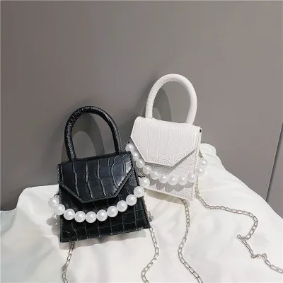 M197 trend ins elegant spring single shoulder purses pearl slant bag ladies square handbag small chain satchel