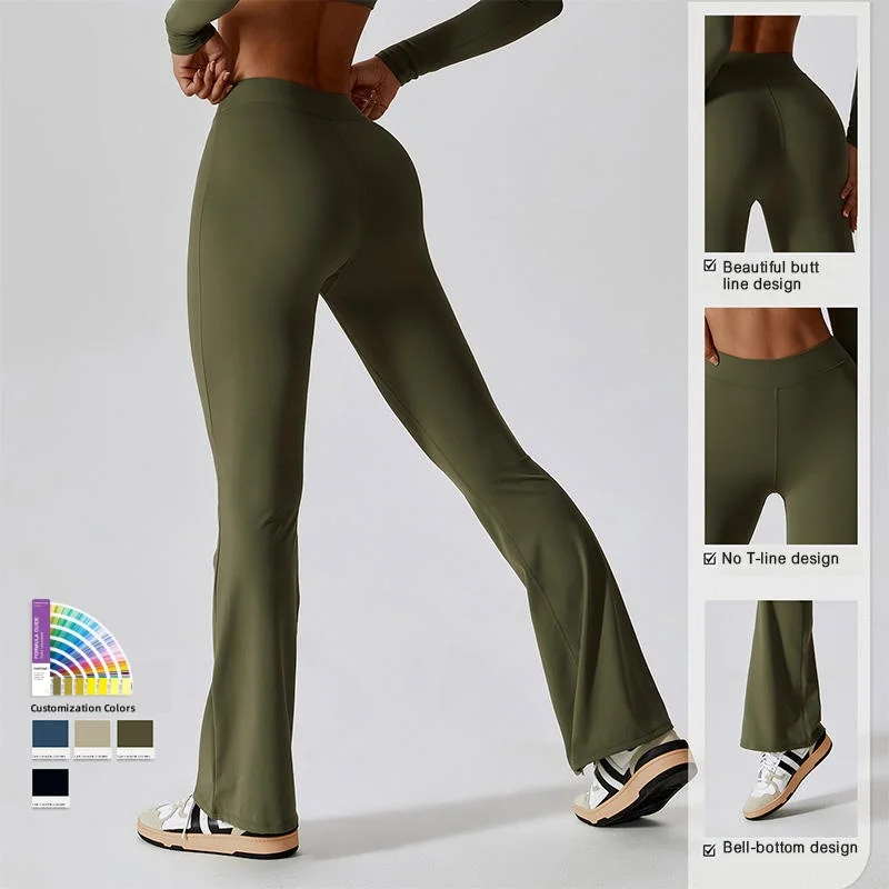 High Waist Hip Lifting Fitness Yoga Bell-bottoms Sports Dance Wide Leg Pants Casual Abdominal Micro Flared Pants