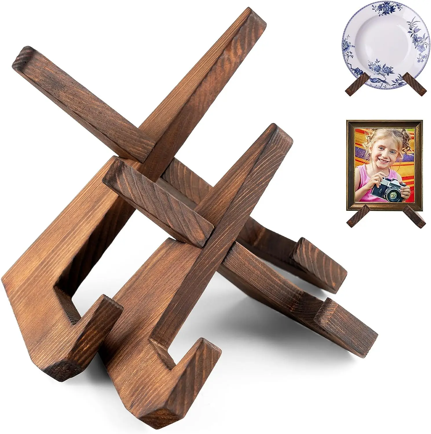 Plate Stand for Display, Plate Holder Display Stand, Detachable Picture Frame Stand,Wooden Table Easels for Display