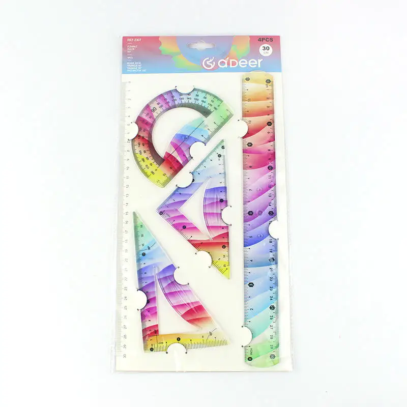 Bview Art 30 cm 20cm Popular Student Multi Colorful Transparent Plastic Ruler for Office School Stationery