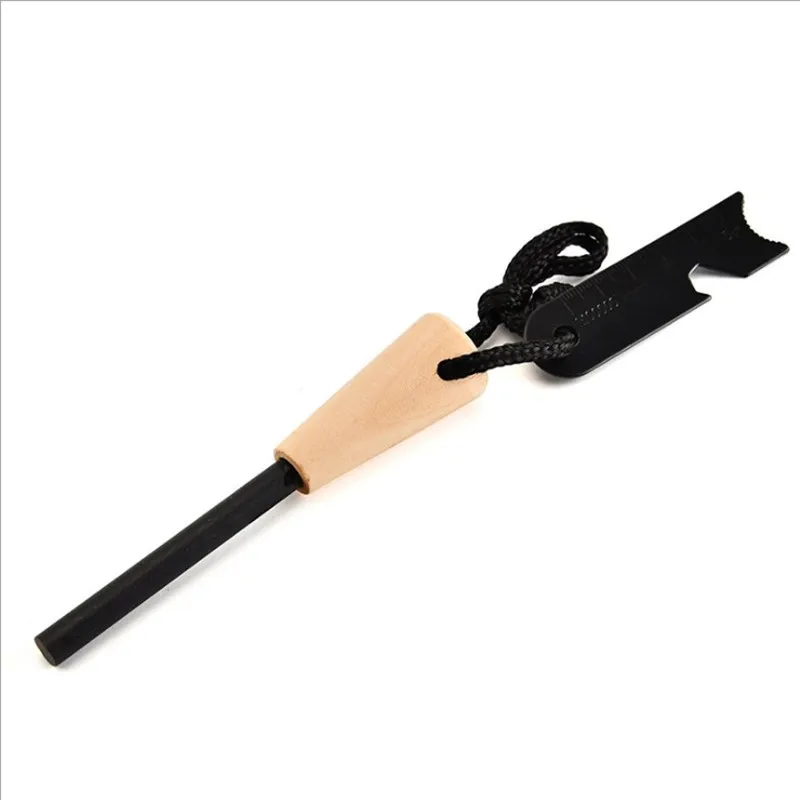 Multi Waterproof flintstone emergency magnesium firestarter flint wood handle fire starter stick survival tool kit
