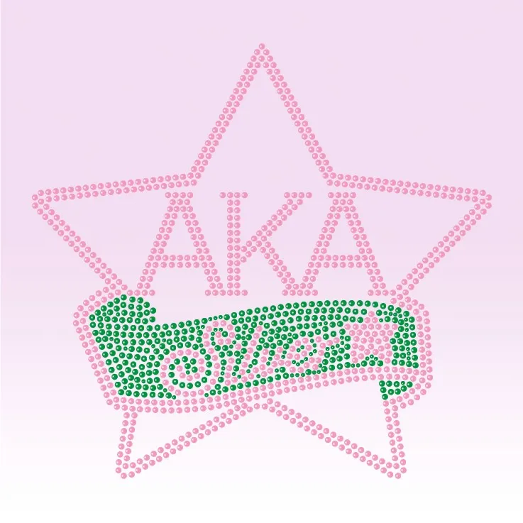 Hot Sale Pink and Green AKA Crown Rhinestone Transfer Custom Sorority Rhinestone Iron On Applique for Shirt