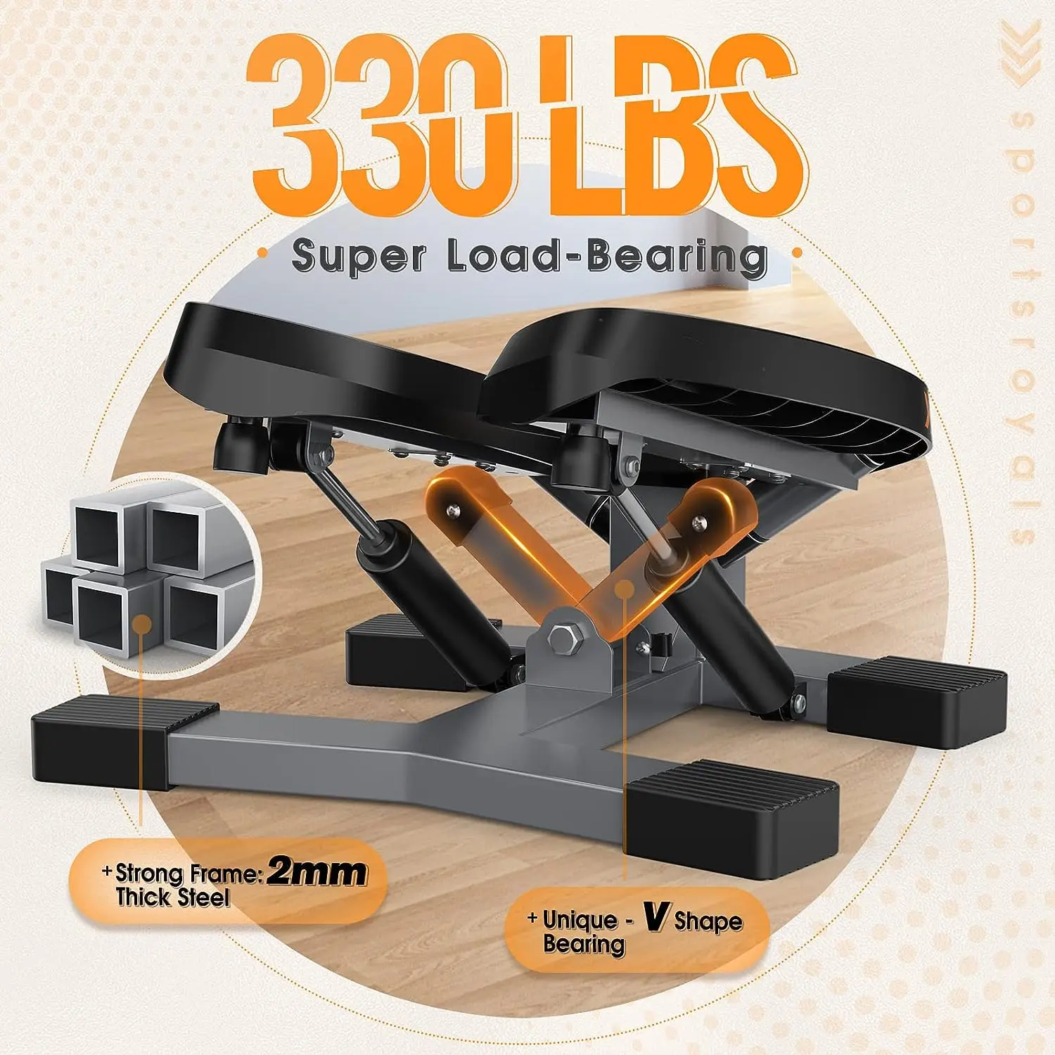 Sportsroyals Stair Stepper for Exercises-Twist StepperMini Stepper with Resistance Bands and 330lbs 150 kg Weight Capacity