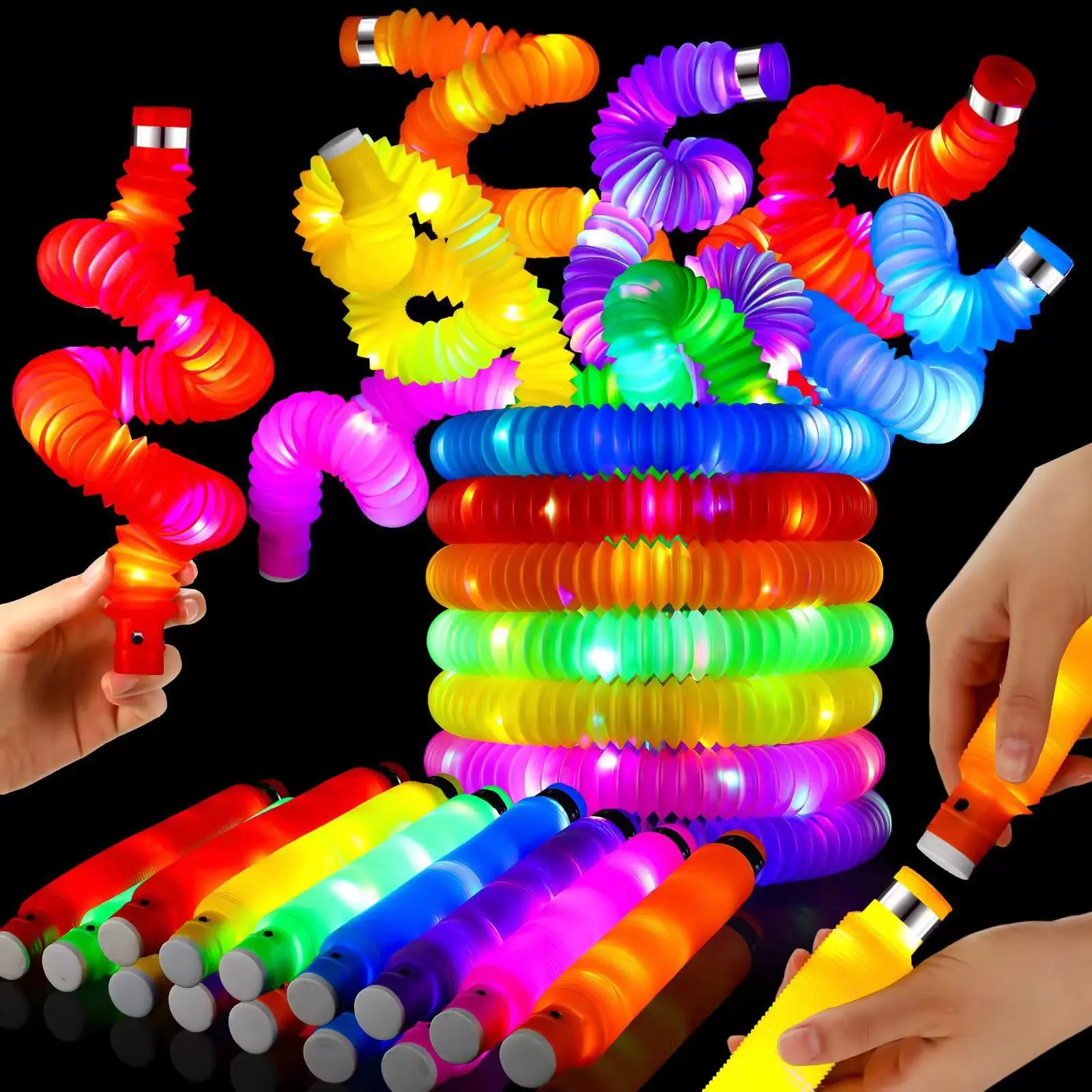 New Arrivals 2023 Glow in Dark LED Light Up Pop Tubes Fidget Sensory Toys Set Party Supplies Led Pop Tubes
