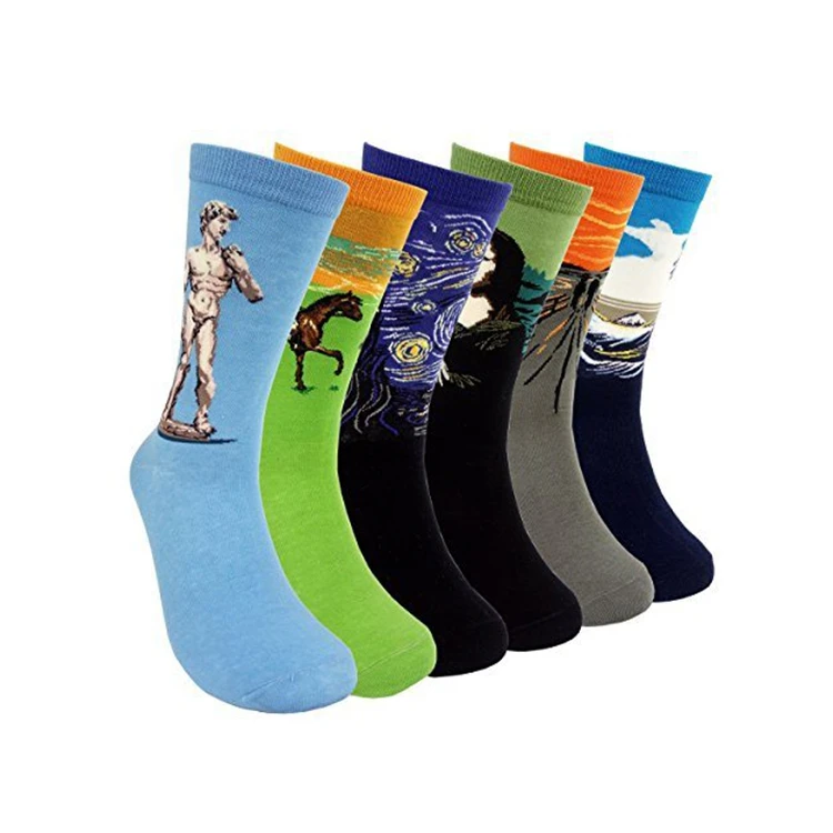 Красочные носки унисекс, мужские хлопковые короткие носки, художественные художники, художественные работы, известная картина маслом, красочные носки