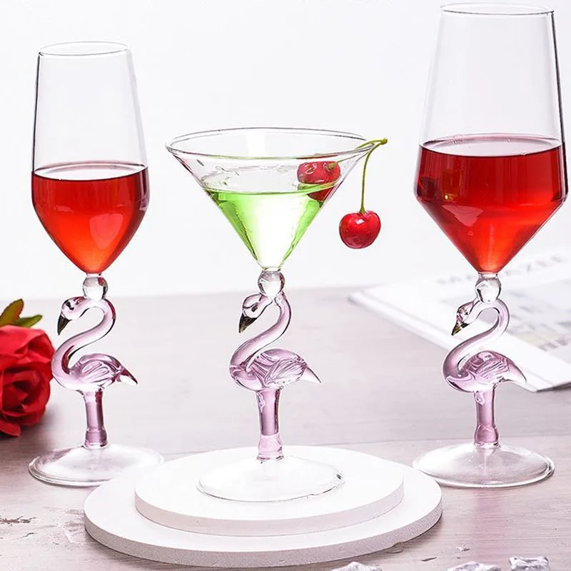 Tall cocktail glass, flamingo shaped red wine glass, tall champagne glass