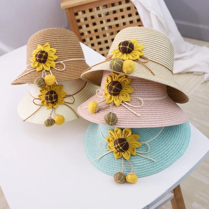 Kids Cute 2 pcs Set Sunflower Decorate Lovely Straw Hat & Bag