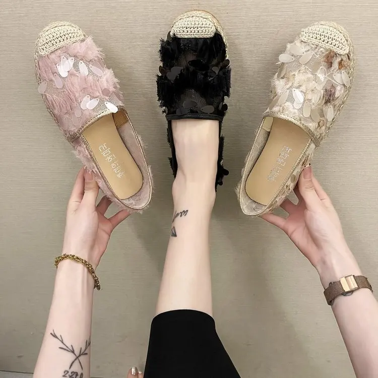 Luxury women fashion canvas upper with fashion  mix color comfortable jute espadrilles flat shoes