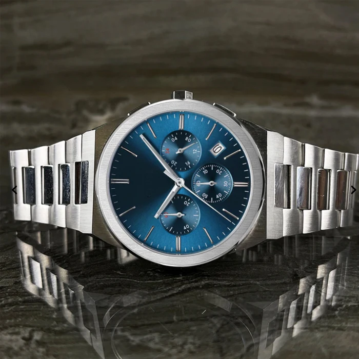 Oem Custom Watch Logo Wristwatch  Men Watch Stainless Steel Fashion Chronograph Blue Watch