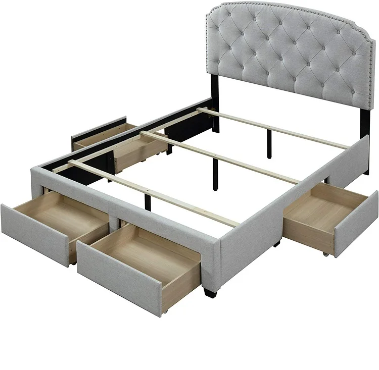 Tufted Upholstered Panel Storage Bed Fabric bed/Free Sample Fabric Headboard Queen Double Upholstery Bedroom
