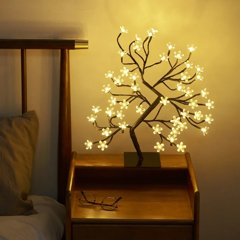 48 LED Cherry Blossom Lights Tree, Artificial Flower Bonsai Tree Table Top Lamp Home Centerpieces Christmas Gift Decoration