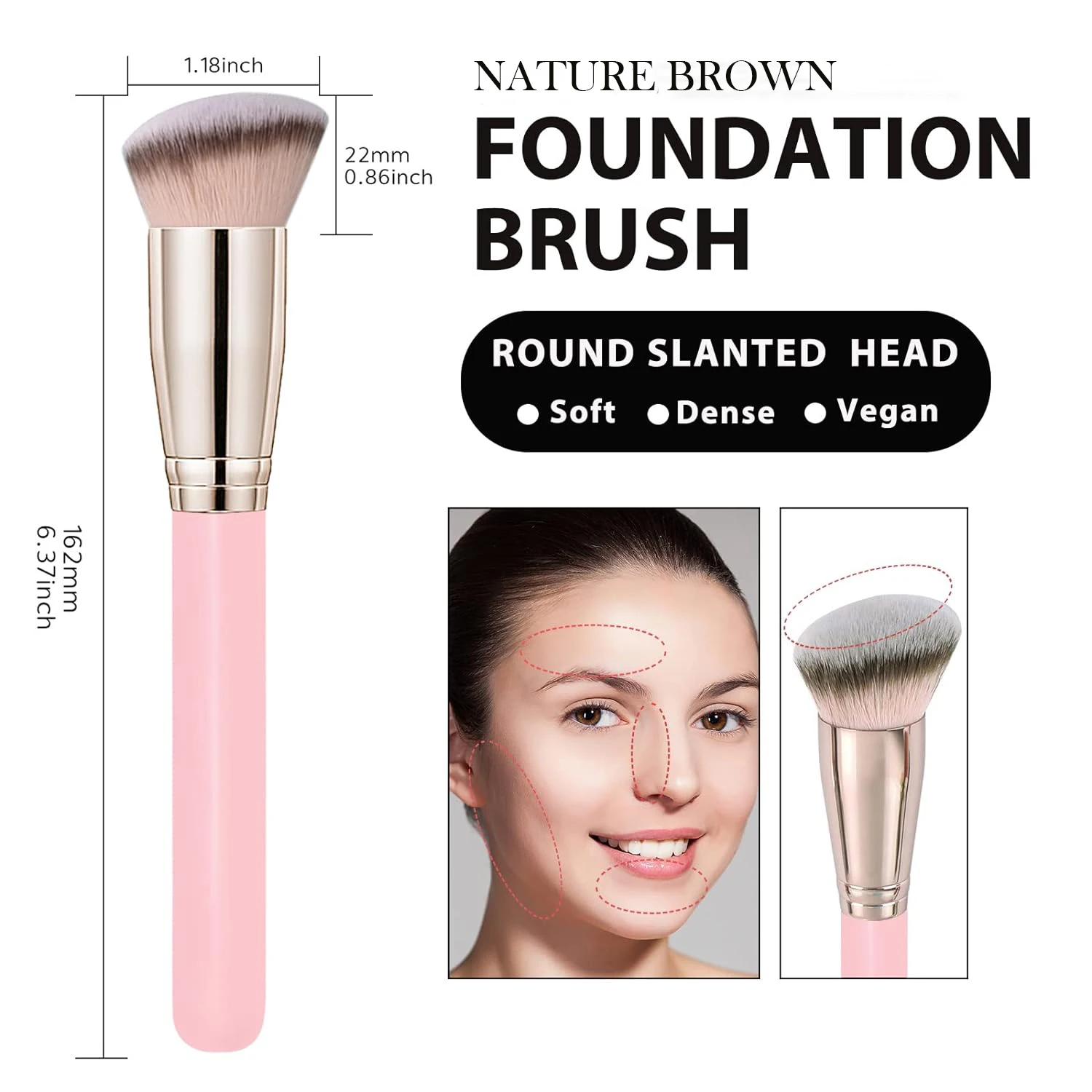 NATURE BROWN Foundation Brush Perfect for Any Look Premium Luxe Hair Contour Brush Perfect for Blending Liquid,Mineral Makeup