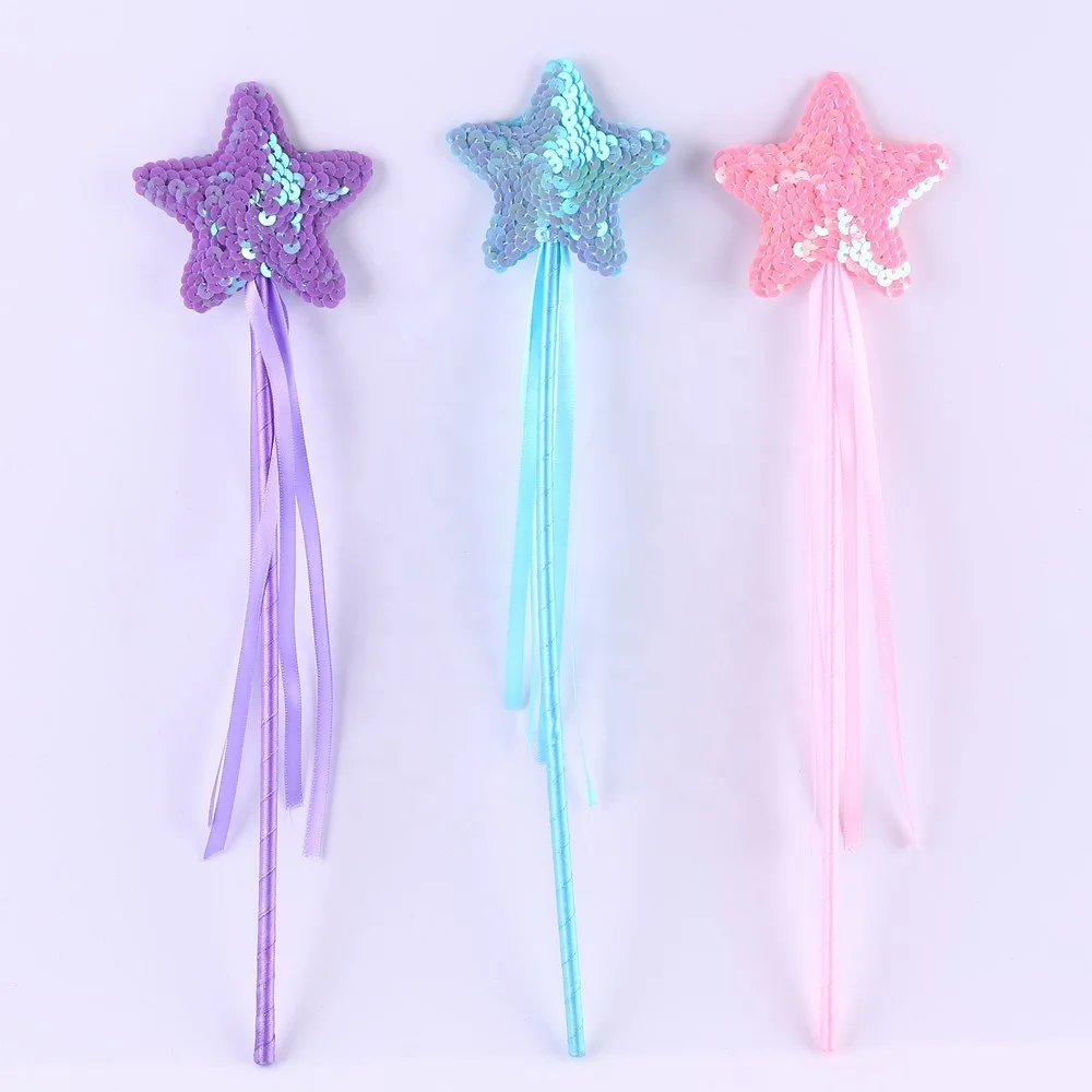 3 Colors Star Wand Magic Stick Girl Party Princess Gift Sequin Angel Cute Five pointed Star Fairy Wand 1pc Costume