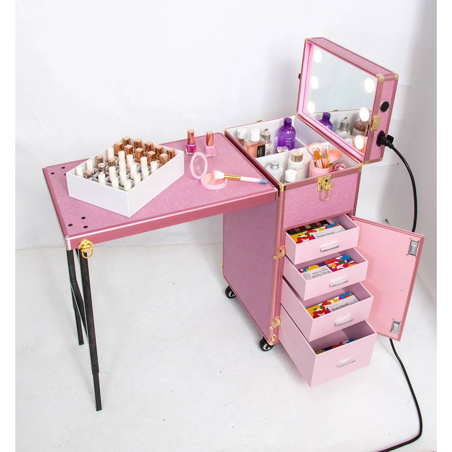 professional fashion makeup artist beauty trolley case travel storage cosmetic organizer nail table manicure table