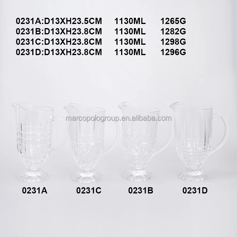 Hotsale Factory cheap glass jug water bottle pitcher with handle 500ml 600ml 1L 2Lbeer juice water jug