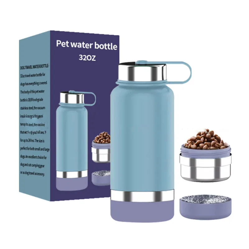 JWT OEM CUSTOM 3 in 1 Portable Dog Water Bottle Bowls Stainless Steel Insulated outdoor Travel drinking