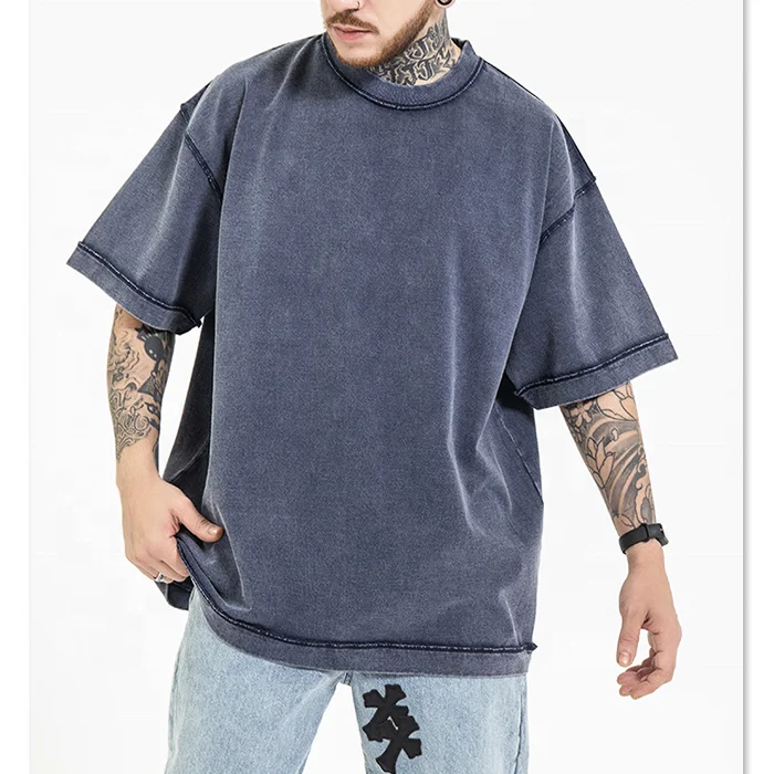 oem manufacturers custom high fashion streetwear t shirt 270gsm heavyweight short sleeve men washed vintage plain unisex tshirt