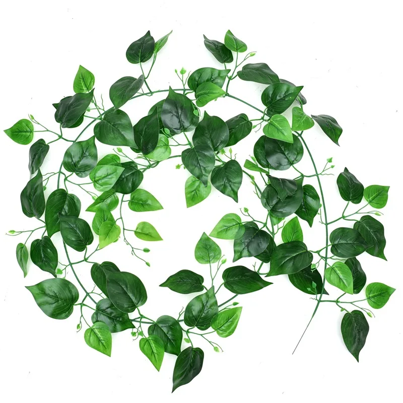 Vine Artificial Vertical Garden Wall Plastic,silk Flower Green Natural , Real Touch Simulation Rattan 2.3m Length Opp Bag