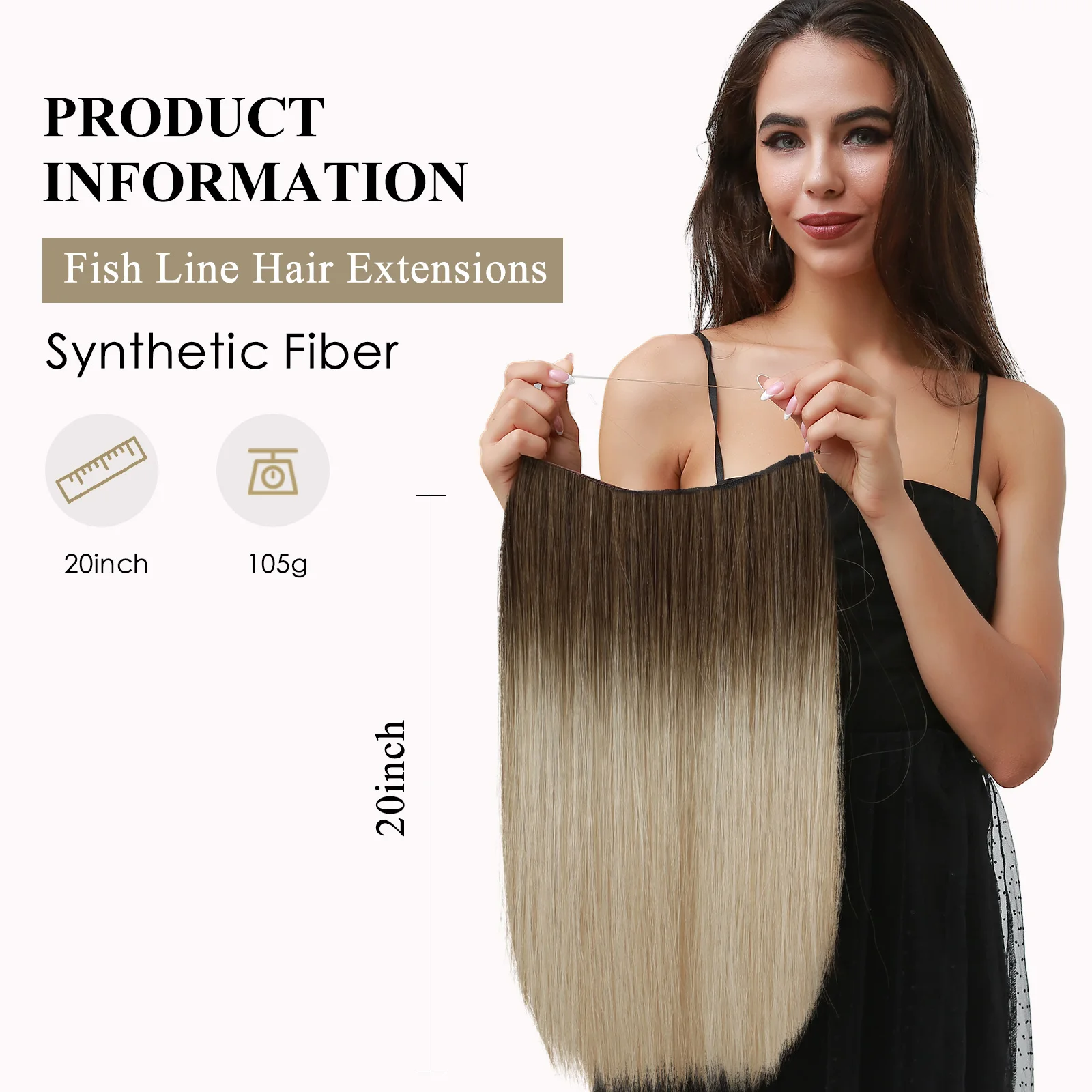 20 Inches Wholesale Synthetic Fiber Hair Extensions Long Ombre Brown to Blonde Halo Hair Extensions