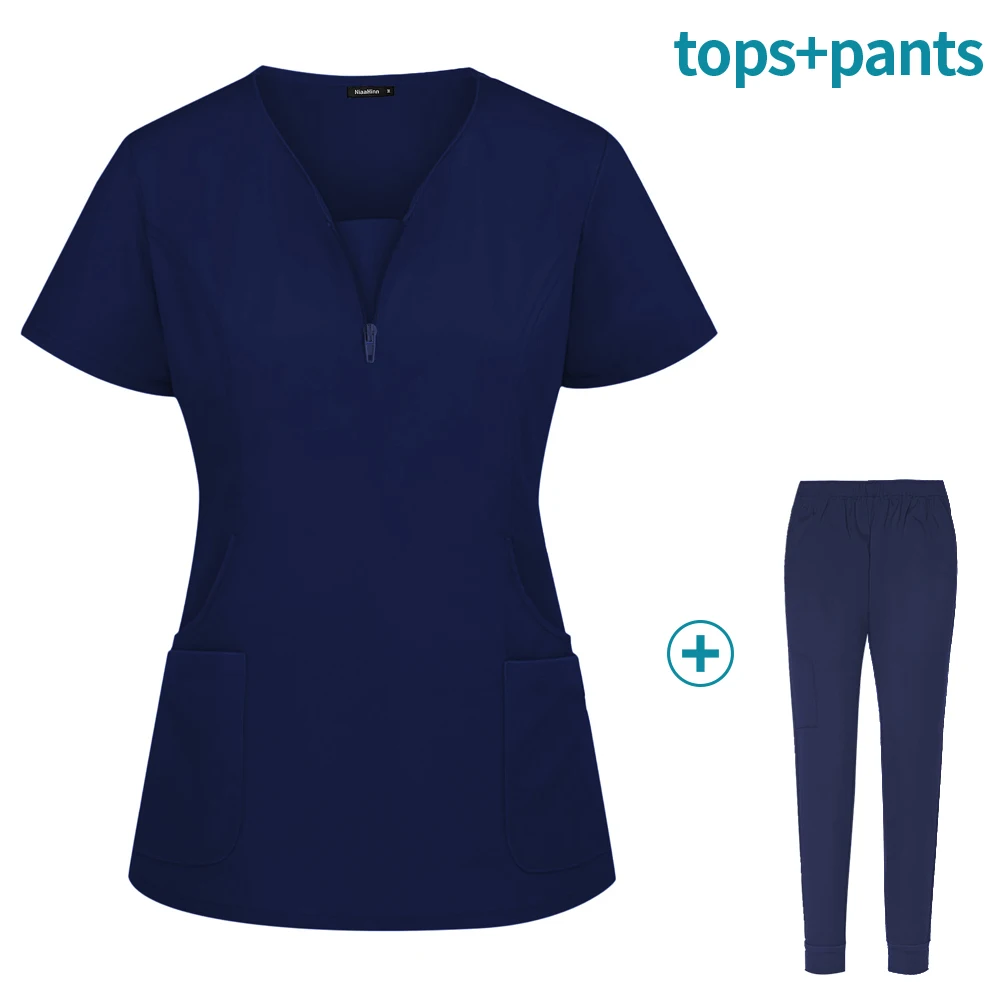 Teal Color  High Waist Pants V-Cross Neck High Quality Stretch Hospital Nursing Scrub Sets Nurse Uniform Medical Scrubs